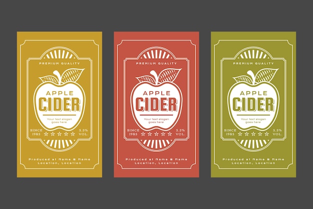 Gratis vector platte etikettencollectie voor appelciderdrank