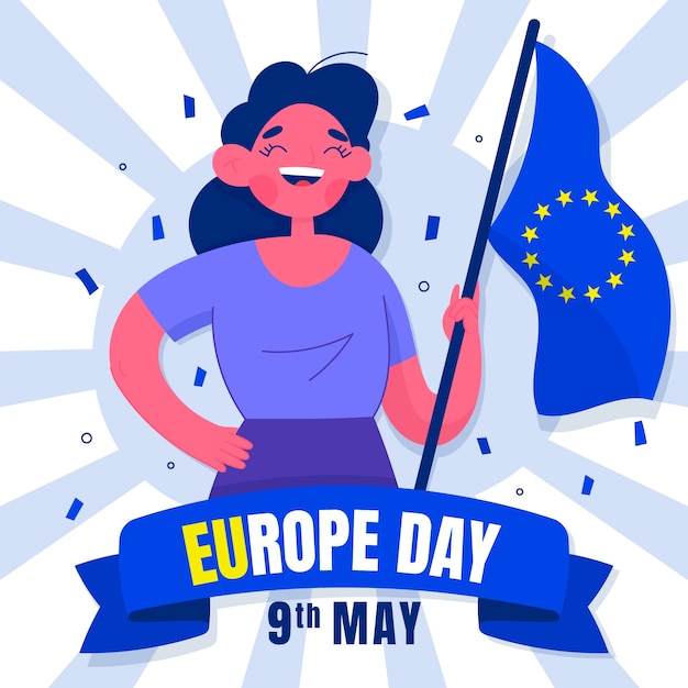 Gratis vector platte europa dag illustratie