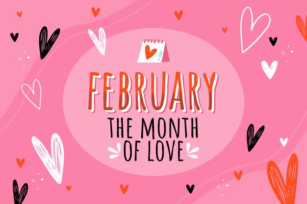 Platte februari maand van liefde achtergrond