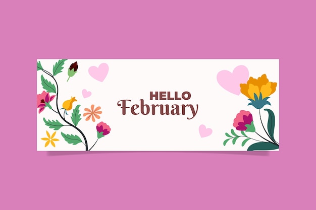 Gratis vector platte februari maand van liefde sociale media voorbladsjabloon