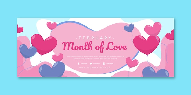 Gratis vector platte februari maand van liefde sociale media voorbladsjabloon