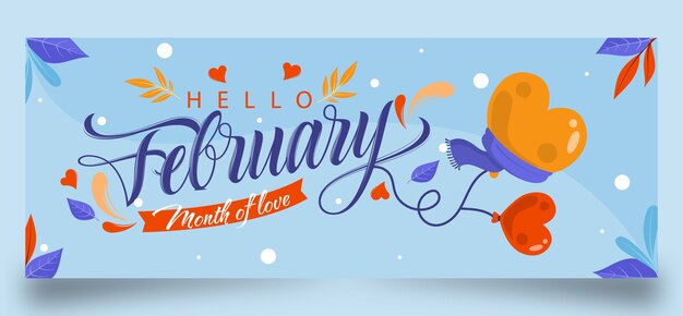 Gratis vector platte februari maand van liefde sociale media voorbladsjabloon