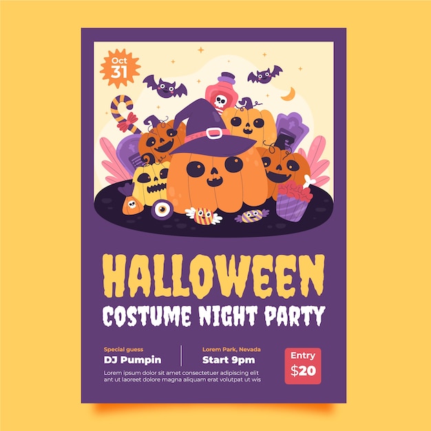 Gratis vector platte feestuitnodiging voor halloween