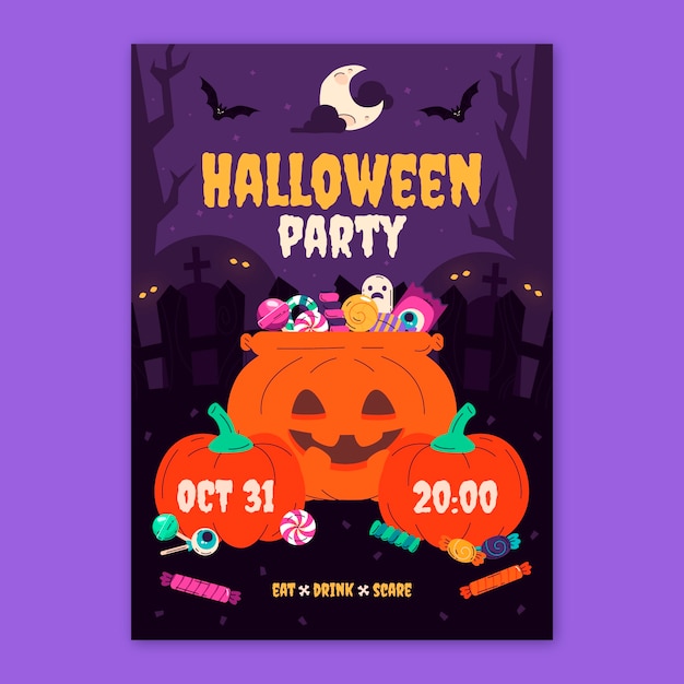 Gratis vector platte feestuitnodiging voor halloween