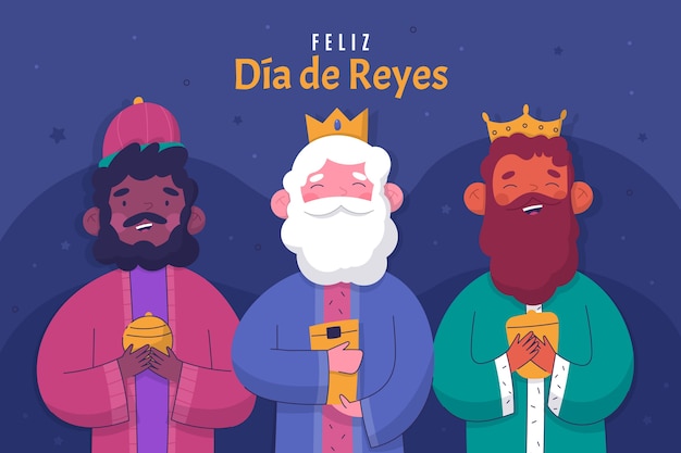 Gratis vector platte feliz dia de reyes wenskaartsjabloon