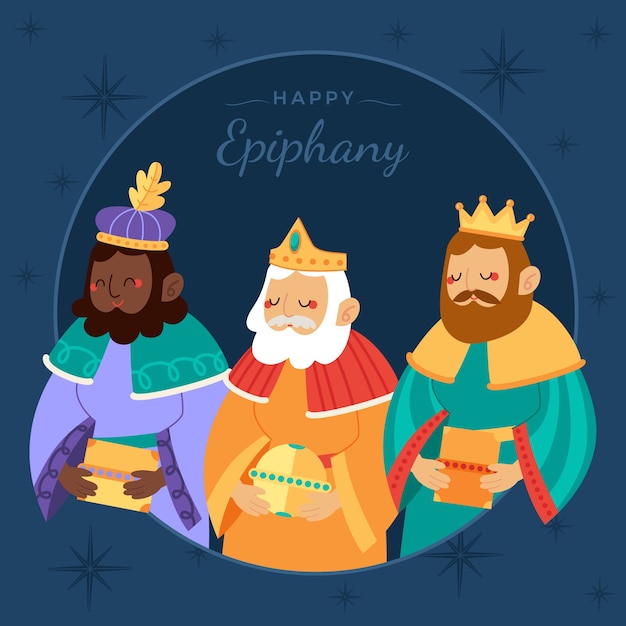 Gratis vector platte feliz dia de reyes wenskaartsjabloon