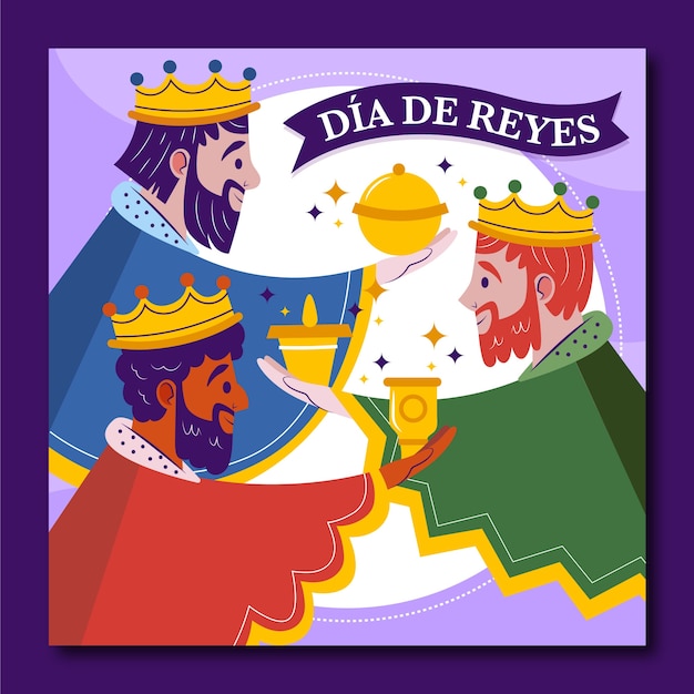 Gratis vector platte feliz dia de reyes wenskaartsjabloon