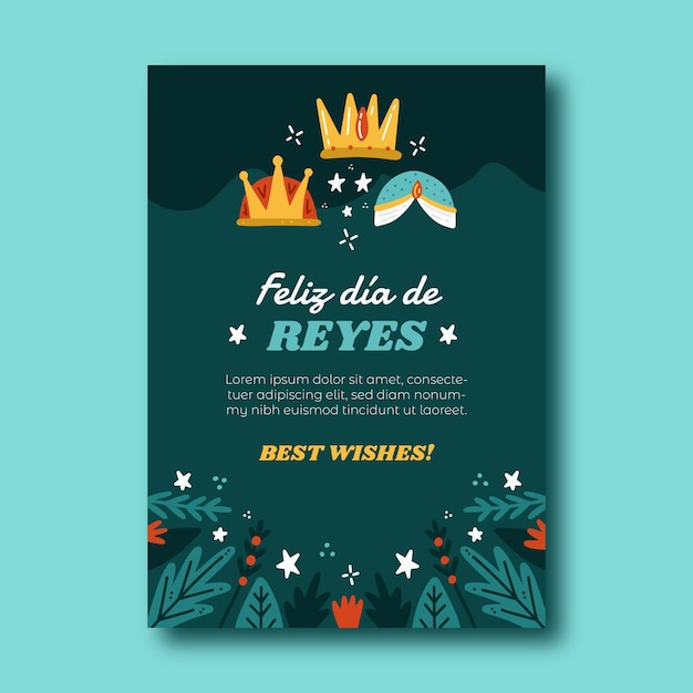 Gratis vector platte feliz dia de reyes wenskaartsjabloon