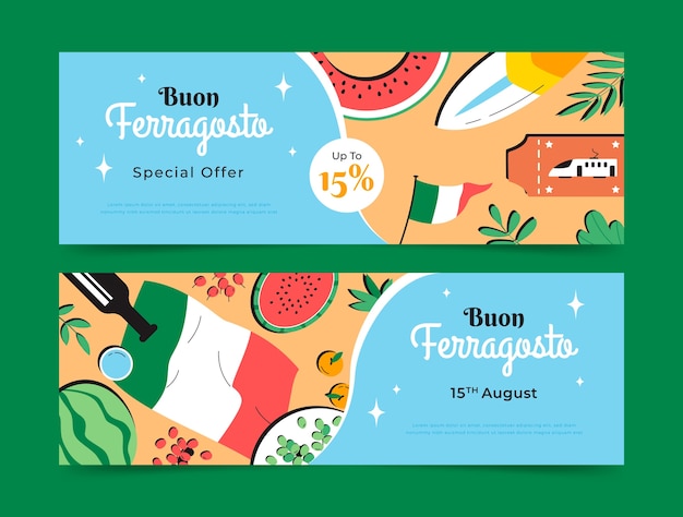 Gratis vector platte ferragosto-bannerset