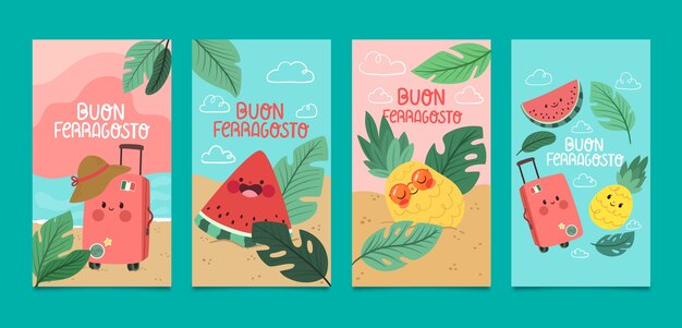 Gratis vector platte ferragosto instagram verhalencollectie