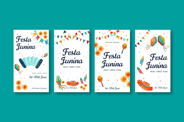 Gratis vector platte festa junina instagram stories