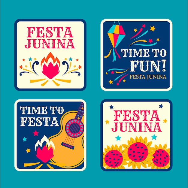 Gratis vector platte festa junina labelset