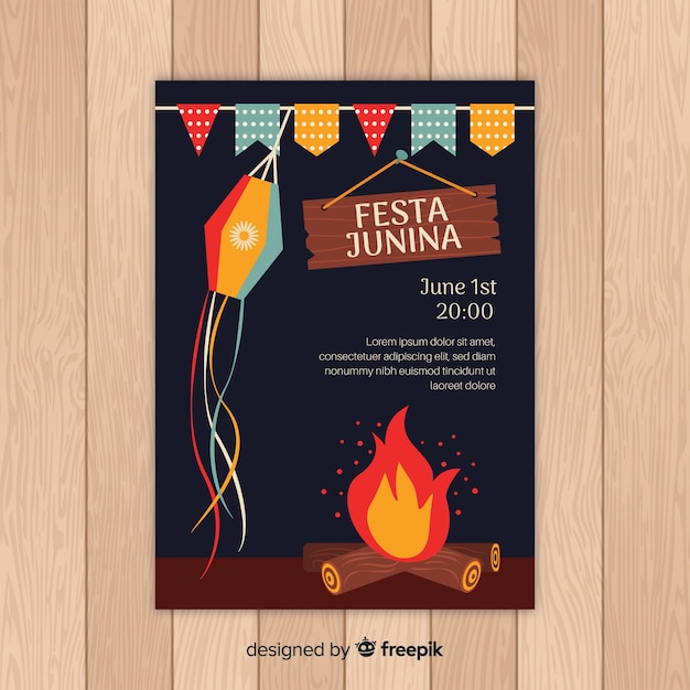 Gratis vector platte festa junina poster sjabloon