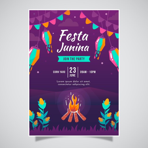 Platte festa junina verticale poster sjabloon