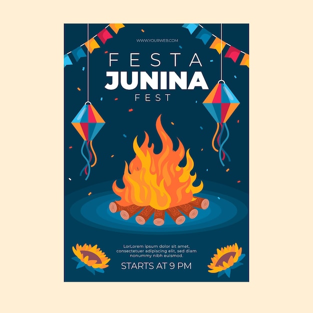 Gratis vector platte festa junina verticale poster sjabloon