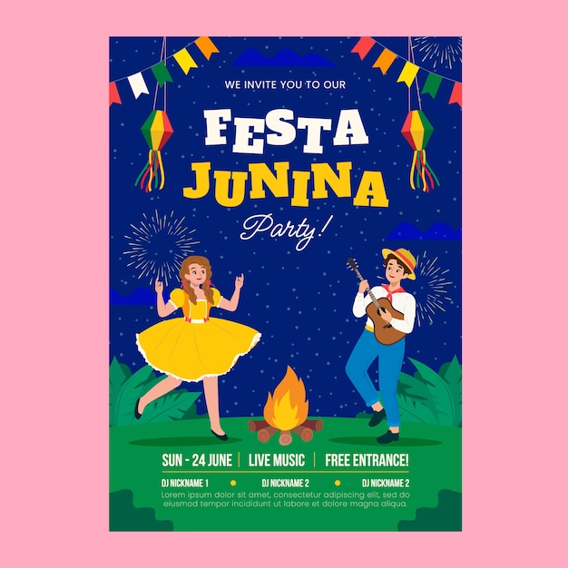 Gratis vector platte festas juninas-flyersjabloon