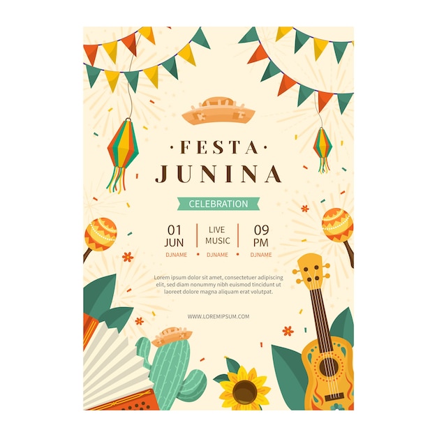 Gratis vector platte festas juninas-flyersjabloon