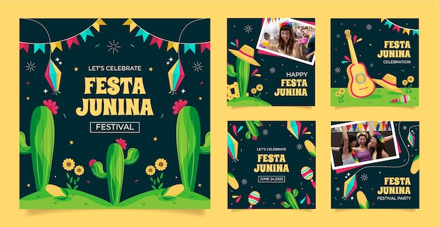 Gratis vector platte festas juninas instagram posts collectie