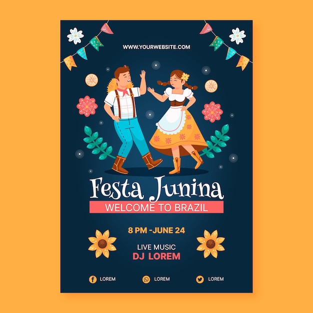 Gratis vector platte festas juninas postersjabloon