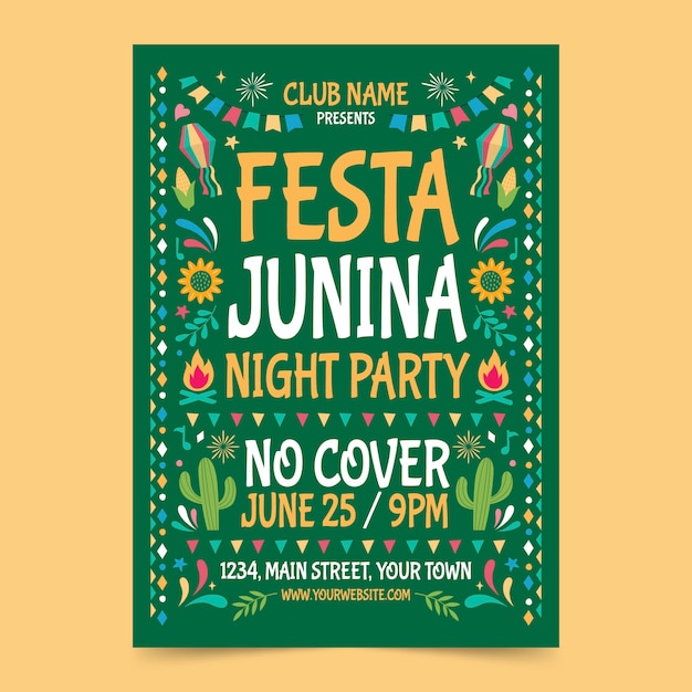 Platte festas juninas verticale flyer-sjabloon