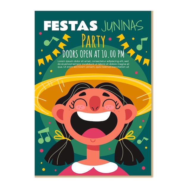 Gratis vector platte festas juninas verticale postersjabloon