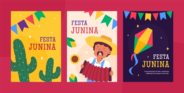 Gratis vector platte festas juninas wenskaarten collectie