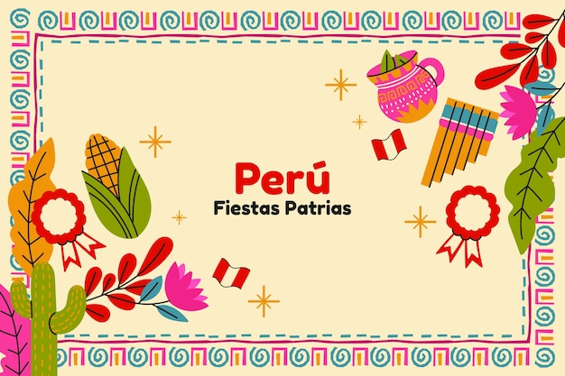 Gratis vector platte fiestas patrias achtergrond met maïs en panfluit