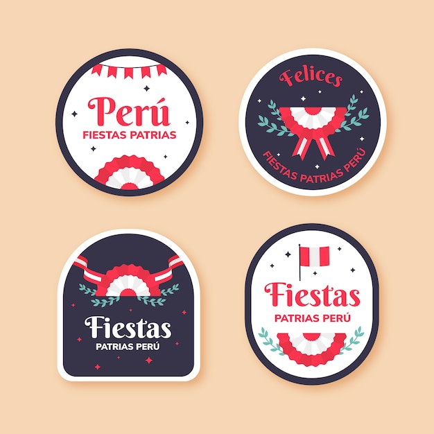 Gratis vector platte fiestas patrias peru labels collectie