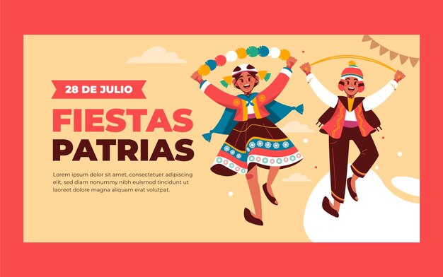 Gratis vector platte fiestas patrias peru social media postsjabloon