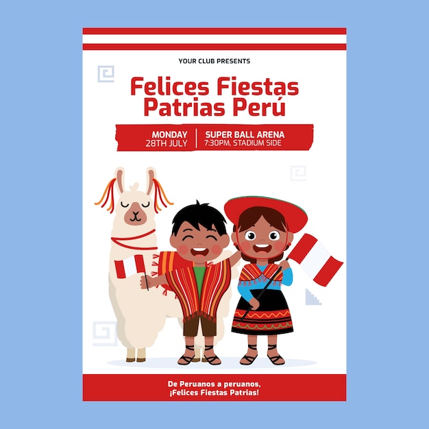 Gratis vector platte fiestas patrias peru verticale postersjabloon