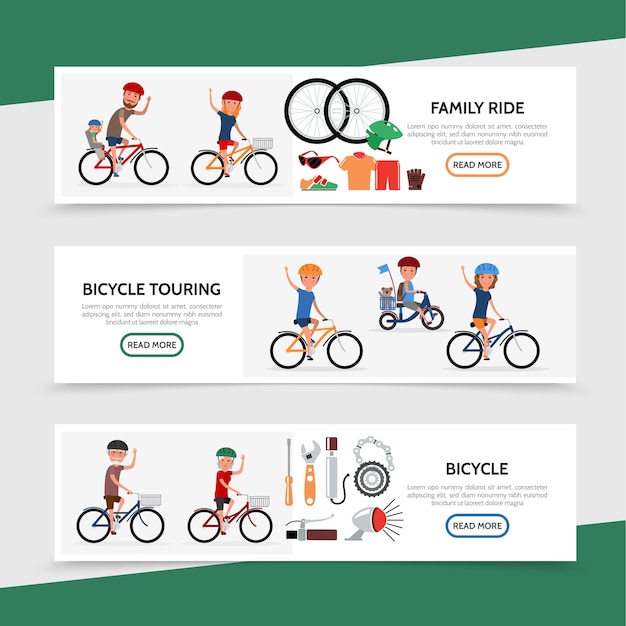 Gratis vector platte fiets kleurrijke horizontale banners