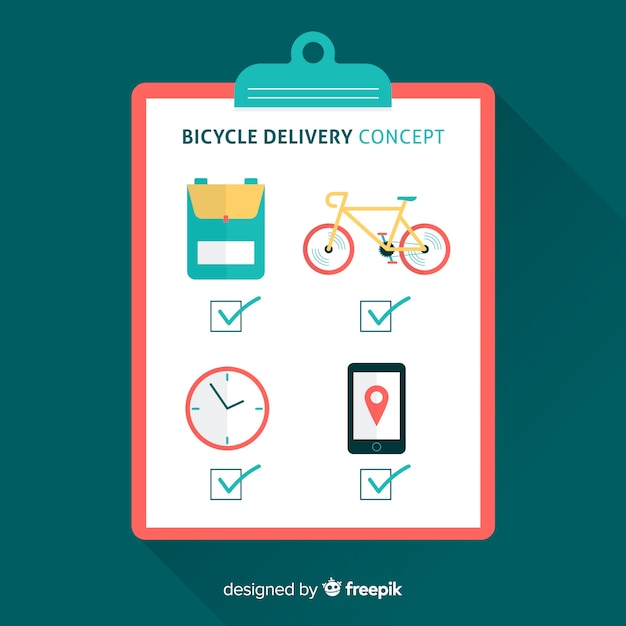 Gratis vector platte fiets levering checklist achtergrond