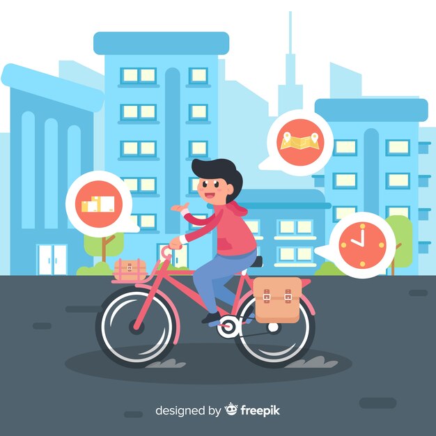 Gratis vector platte fiets levering concept