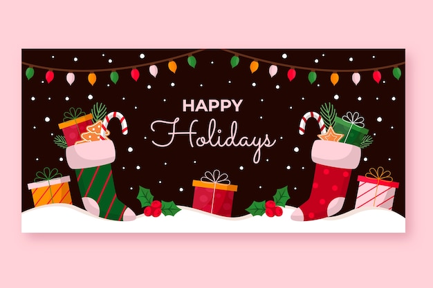 Gratis vector platte fijne feestdagen horizontale banner