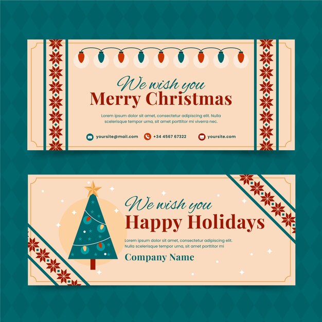 Platte fijne feestdagen horizontale banners set
