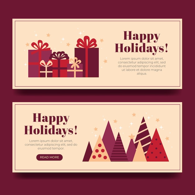 Gratis vector platte fijne feestdagen horizontale banners set