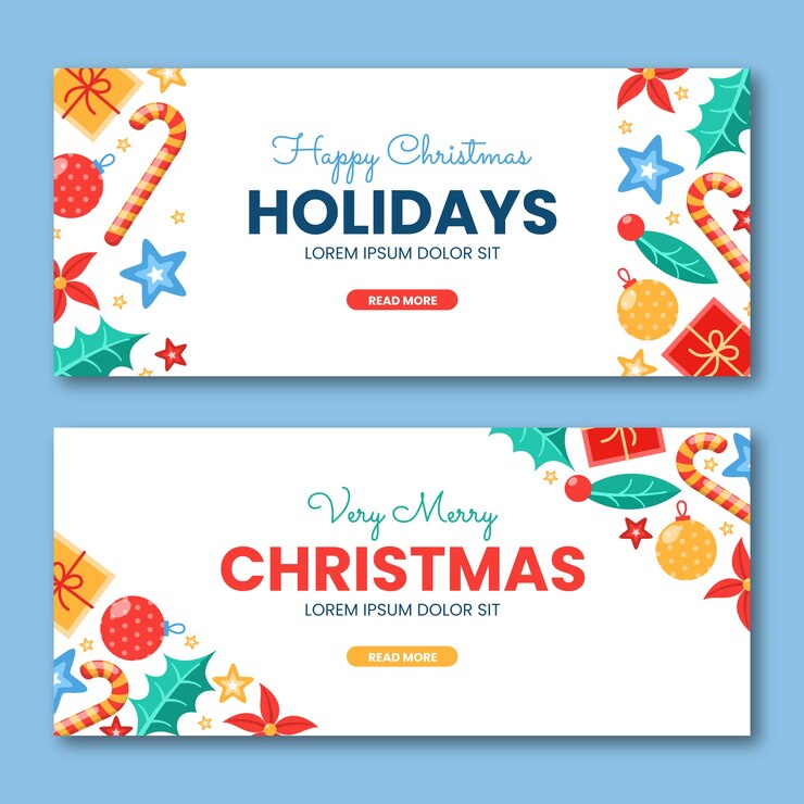 Gratis Vector platte fijne feestdagen kerst banners set