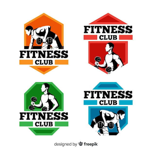 Platte fitness logo sjabloonverzameling