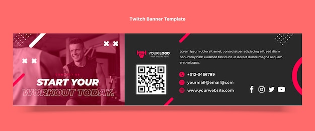 Gratis vector platte fitness twitch banner