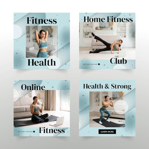 Gratis vector platte fitnesspostset met foto