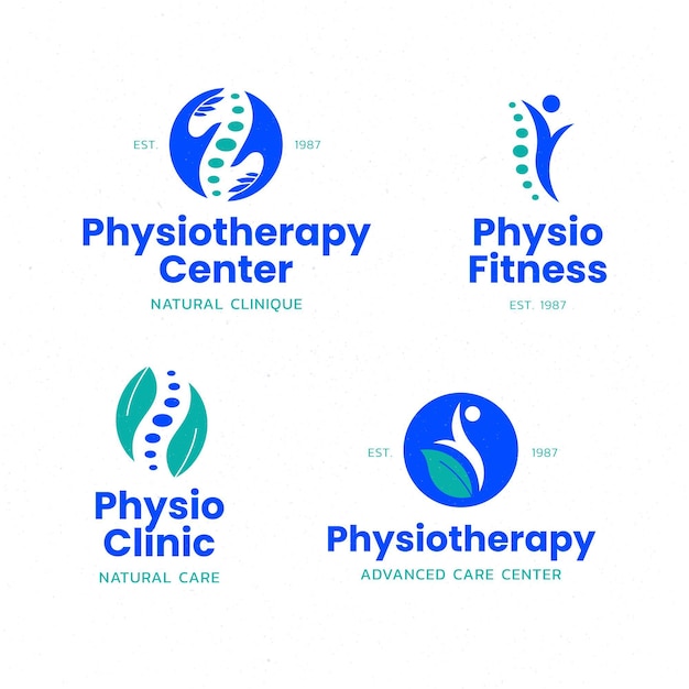 Gratis vector platte fysiotherapie logo sjabloon set