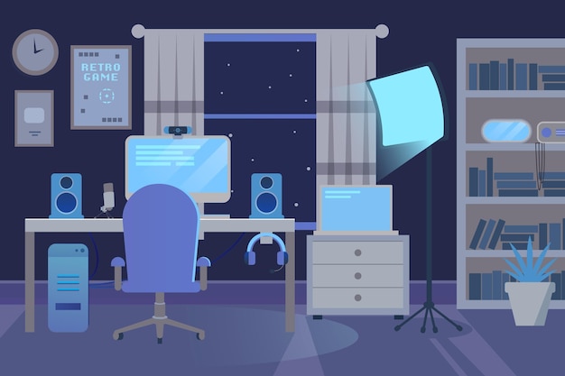 Platte gamer kamer illustratie