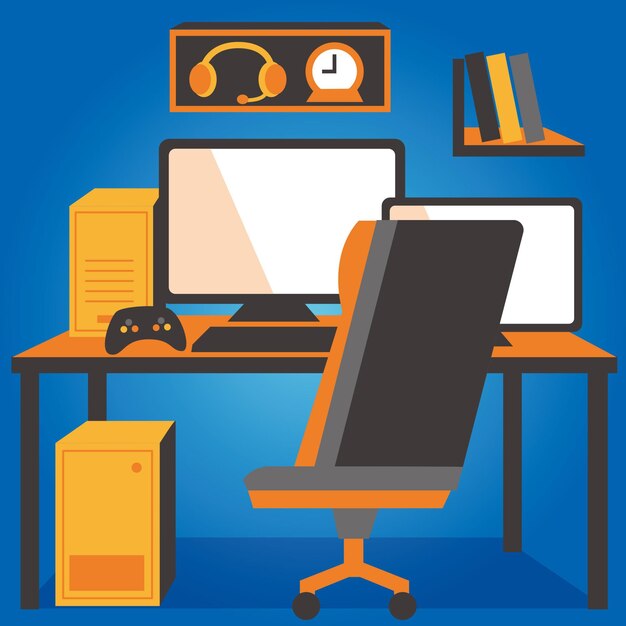 Platte gamer kamer illustratie