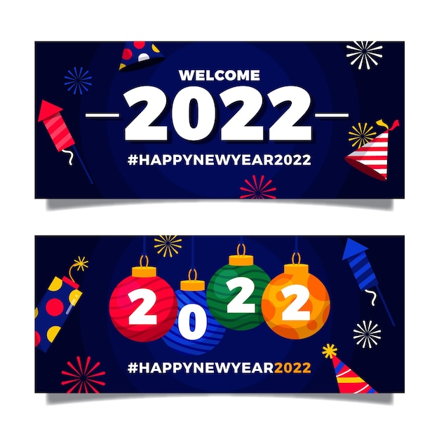 Gratis vector platte gelukkig nieuwjaar 2022 banners set