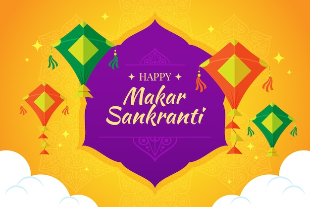 Gratis vector platte gelukkige makar sankranti-achtergrond