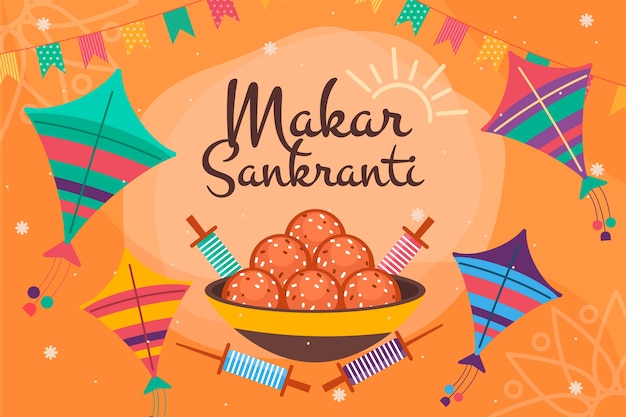 Gratis vector platte gelukkige makar sankranti-achtergrond