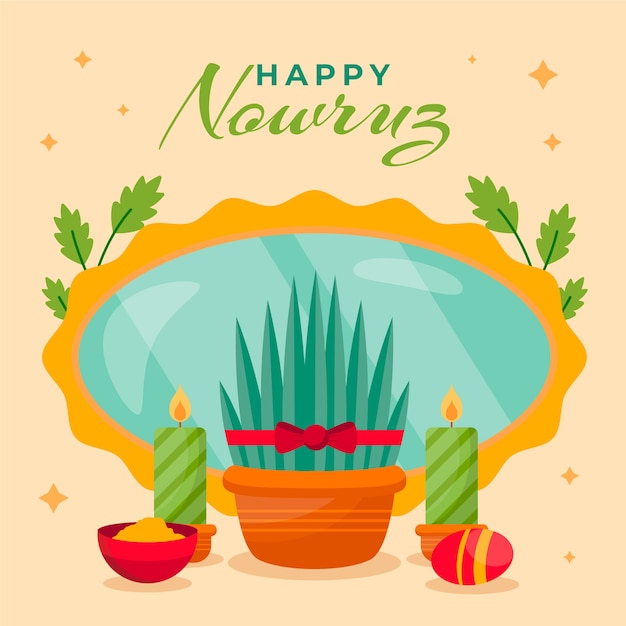 Gratis vector platte gelukkige nowruz-illustratie