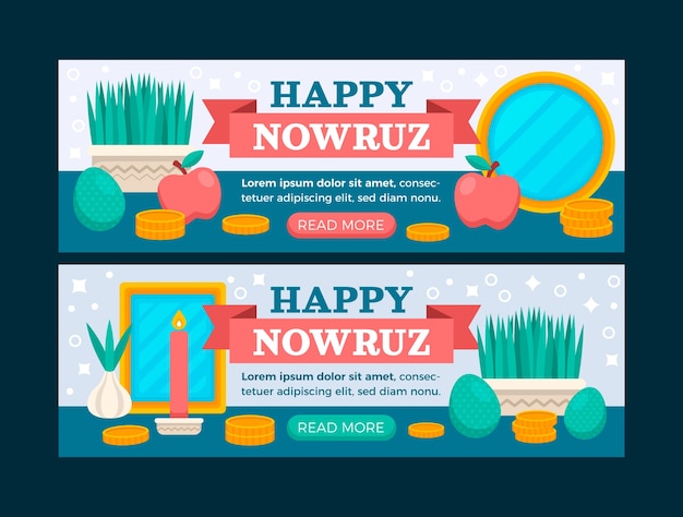 Gratis vector platte gelukkige nuruz horizontale banners set