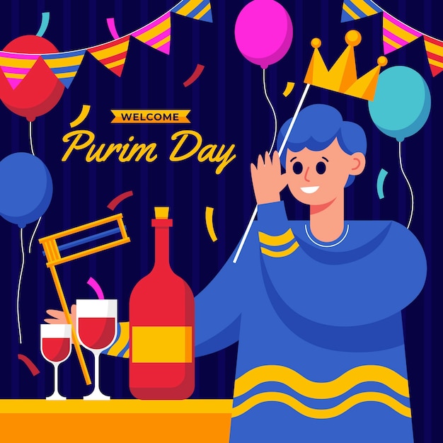 Gratis vector platte gelukkige purim-illustratie