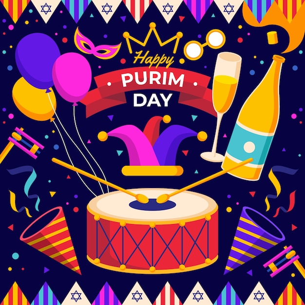 Platte gelukkige purim-illustratie